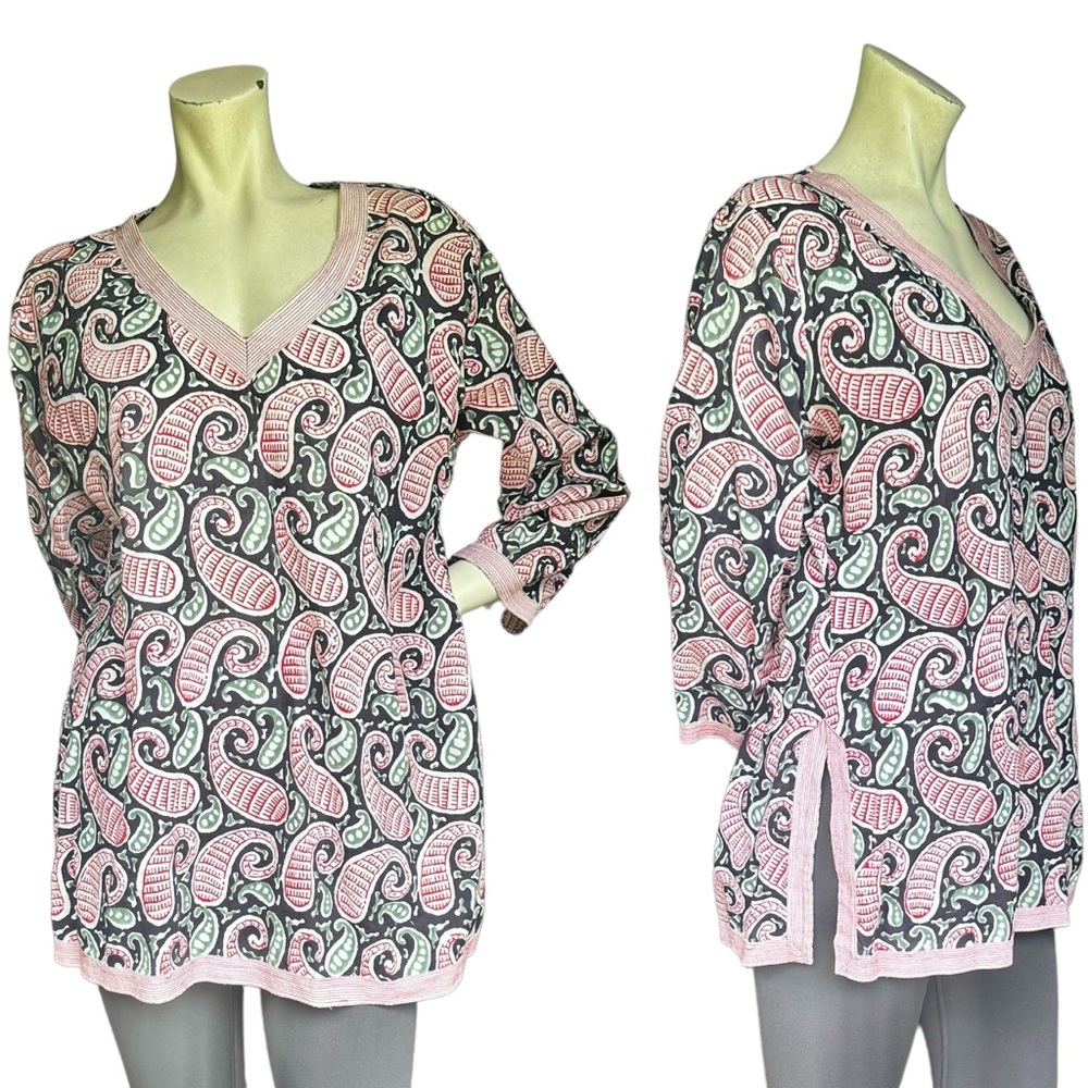 Gretchen Scott Designs Red Green & Black Paisley Tunic Size Large